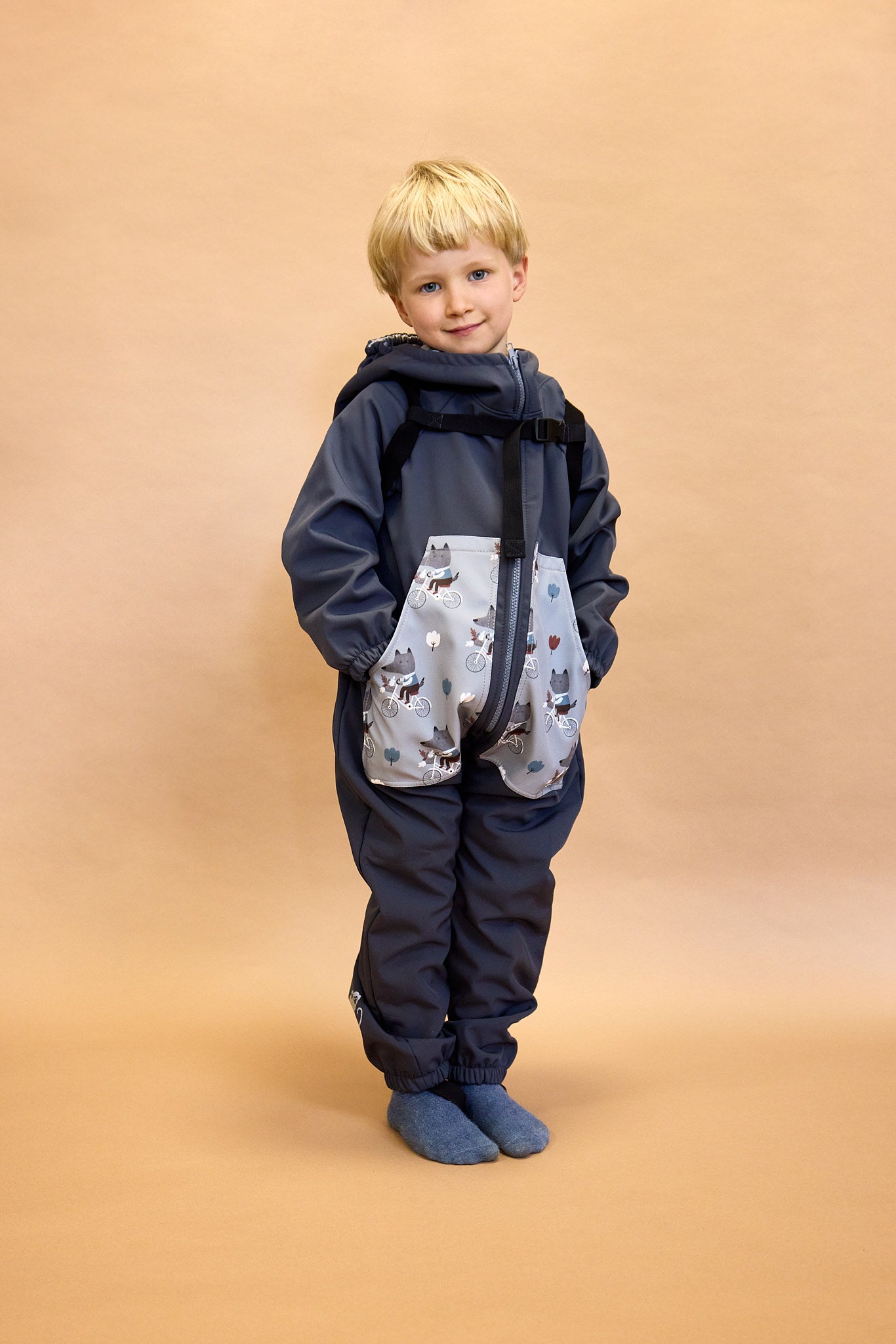 Monkey Mum® Children's winter softshell snowsuit with sherpa fleece - Pink sheep - size 98/104, 110/116