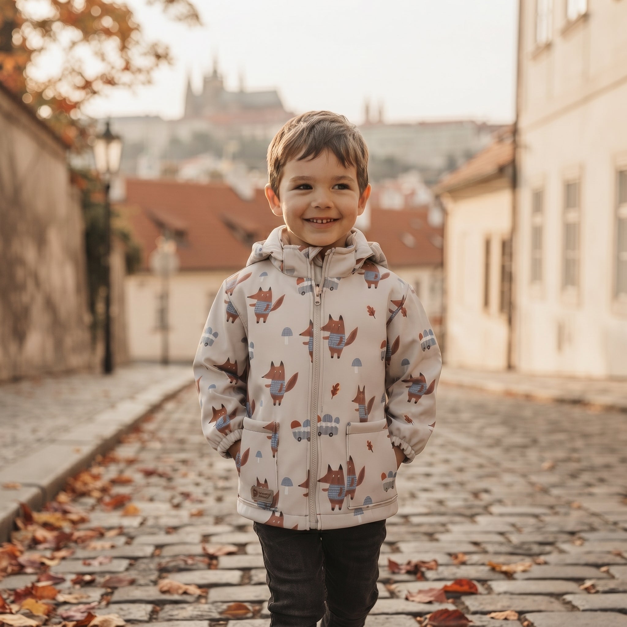 Dječja softshell jakna s membranom Monkey Mum® - Lisice na gljivama