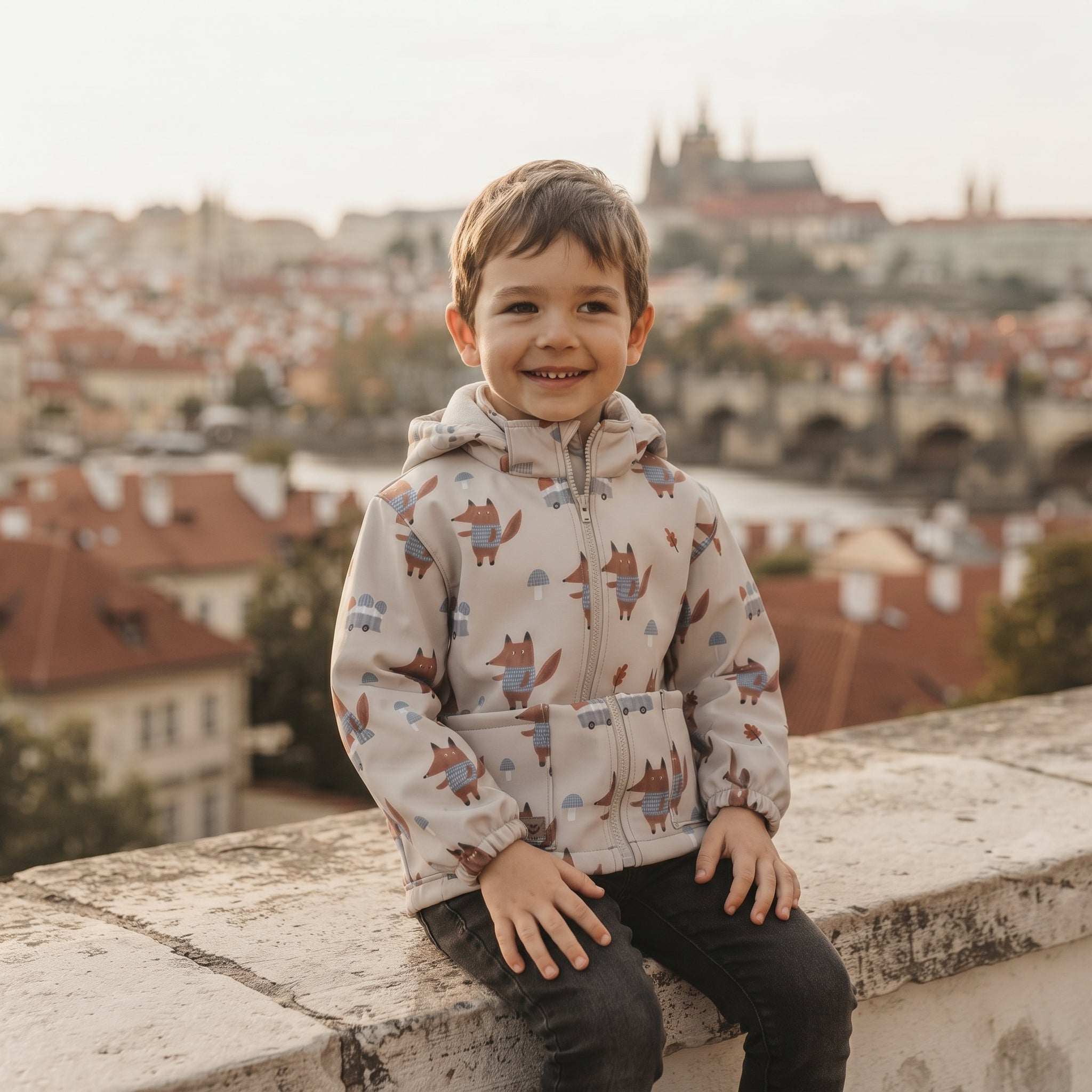 Dječja softshell jakna s membranom Monkey Mum® - Lisice na gljivama