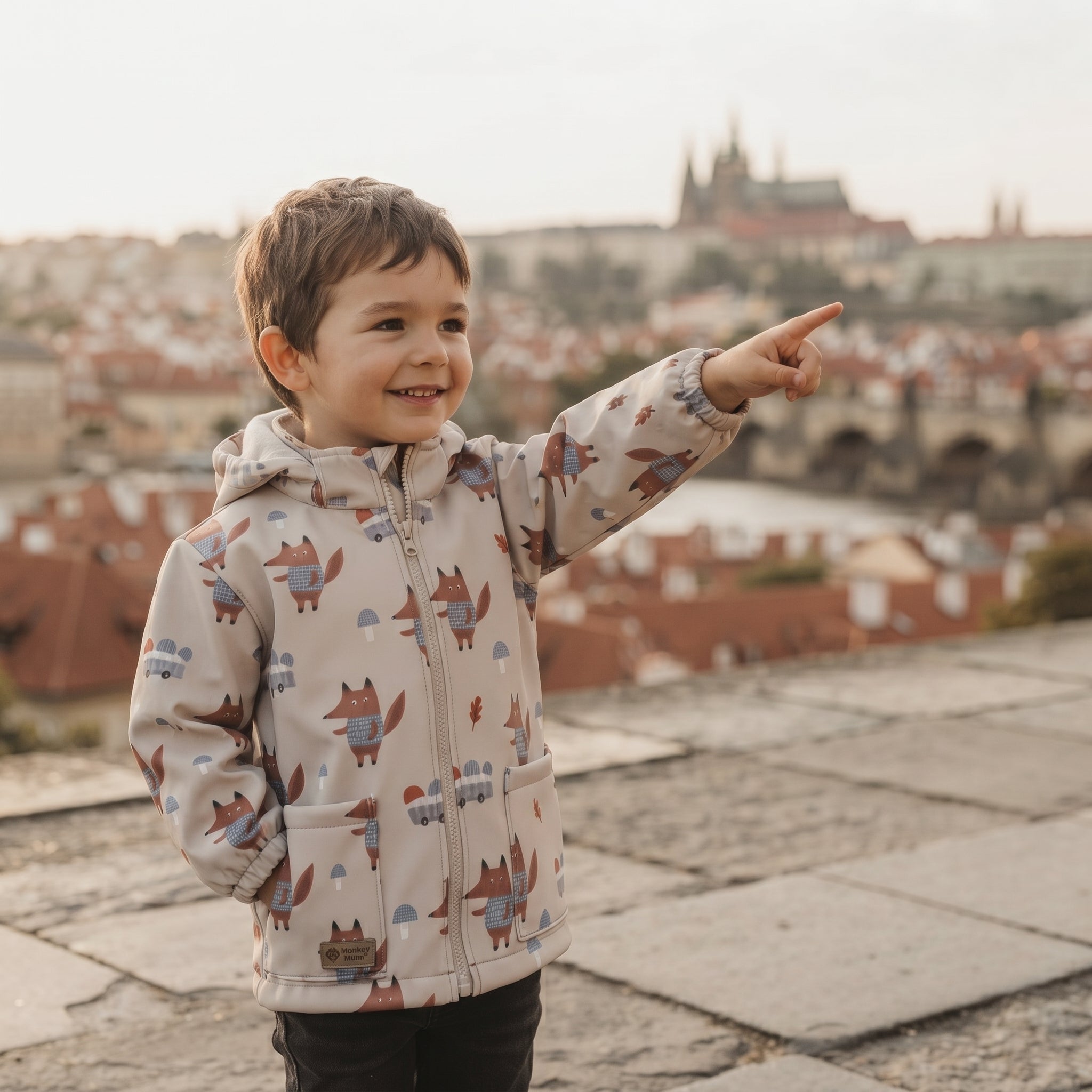 Dječja softshell jakna s membranom Monkey Mum® - Lisice na gljivama