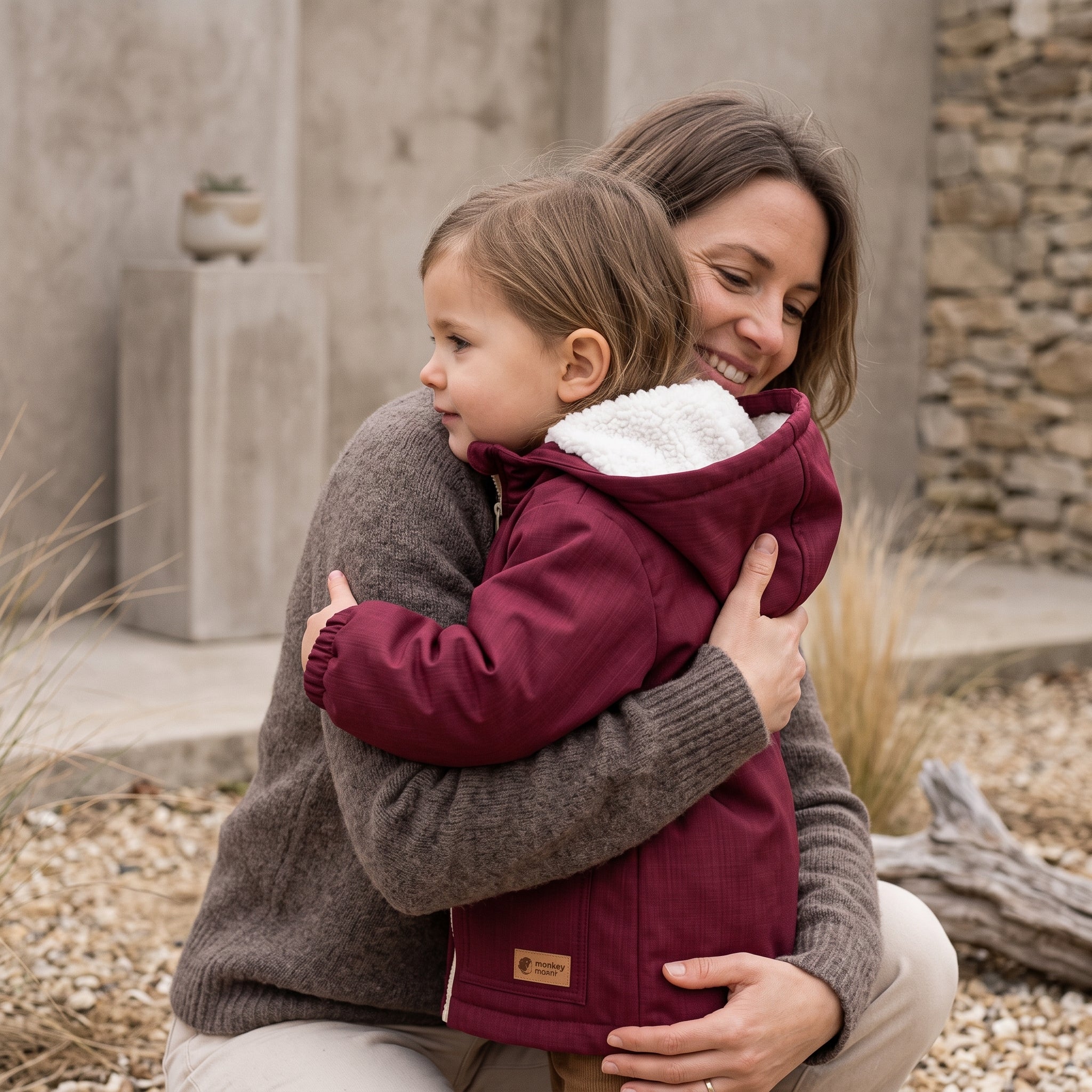 Gyerek téli softshell kabát báránybéléssel Monkey Mum® - Bordó Piroska