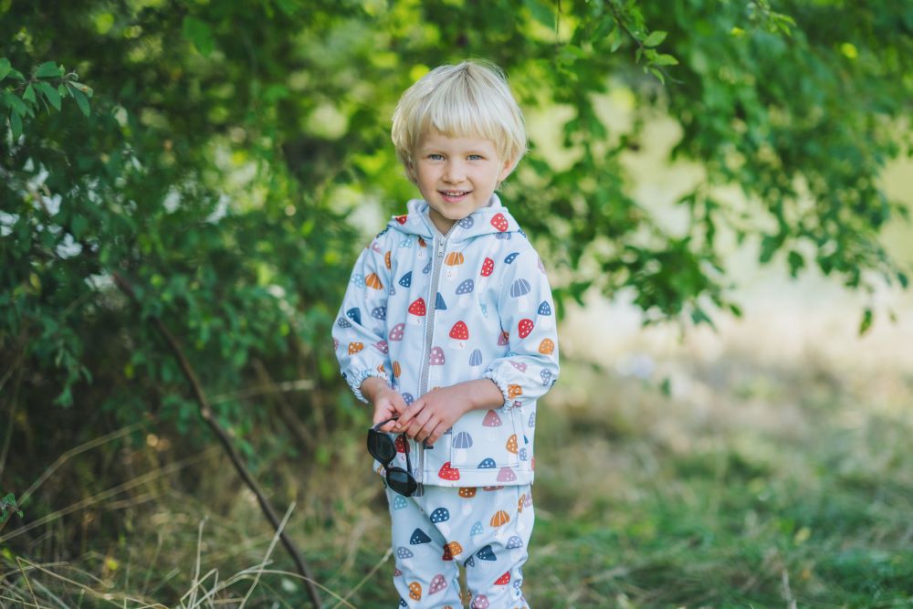 Dětská softshellová bunda s membránou Monkey Mum® - Pestrobarevné mochomůrky
