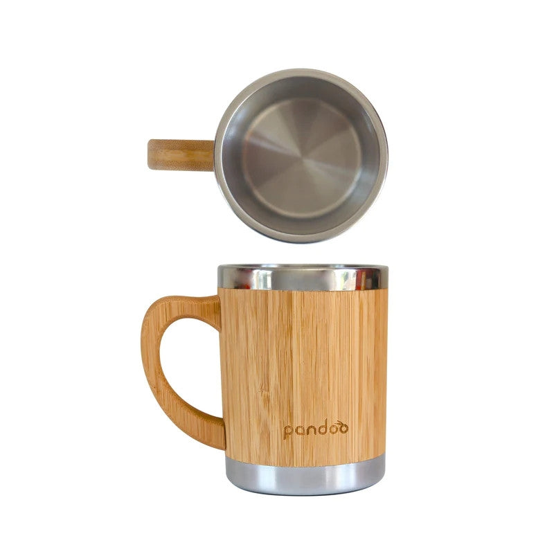 Double Wall Stainless Steel Tea and Coffee Mug with Bamboo Coating, 280 ml