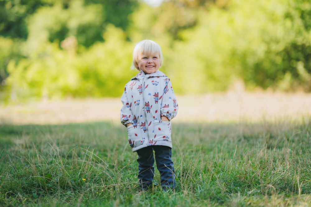 Dětská softshellová bunda s membránou Monkey Mum® - Lišky na houbách